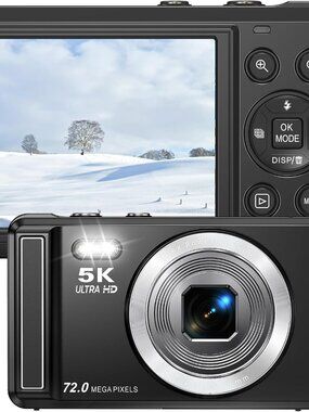 5K 72MP Digital Camera – UHD Point and Shoot Vlogging Camera with Autofocus & 16